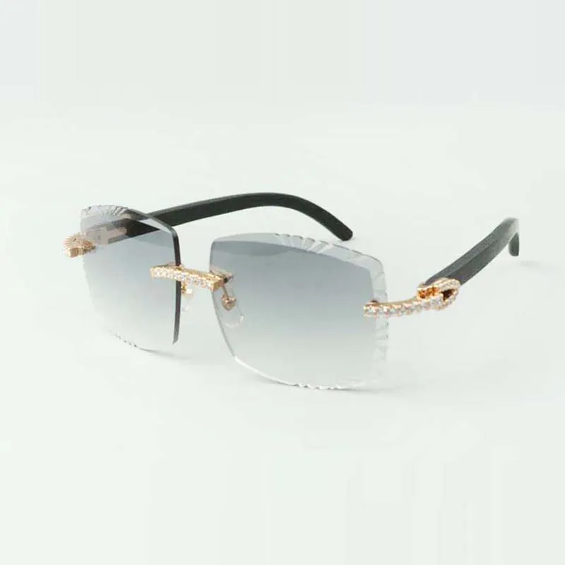 Designer-Sonnenbrille mit endlosen Diamanten 3524022, Schneidlinse aus naturschwarzem Holz, Größe: 58-18-135 mm