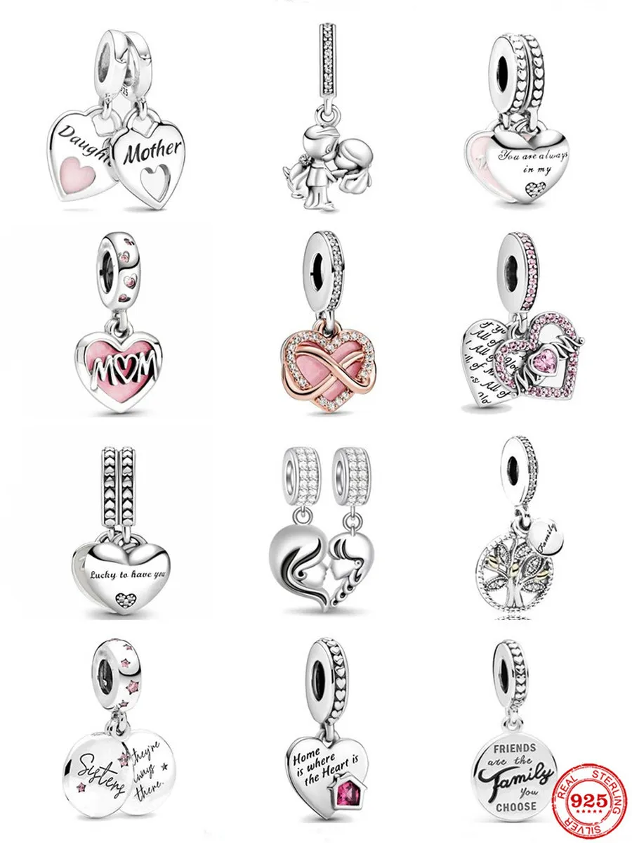 925 Sterling Silver Ciondola Charm Sorella Figlia Mamma Ciondolo Forever Family Bead Fit Pandora Charms Bracciale Accessori gioielli fai da te