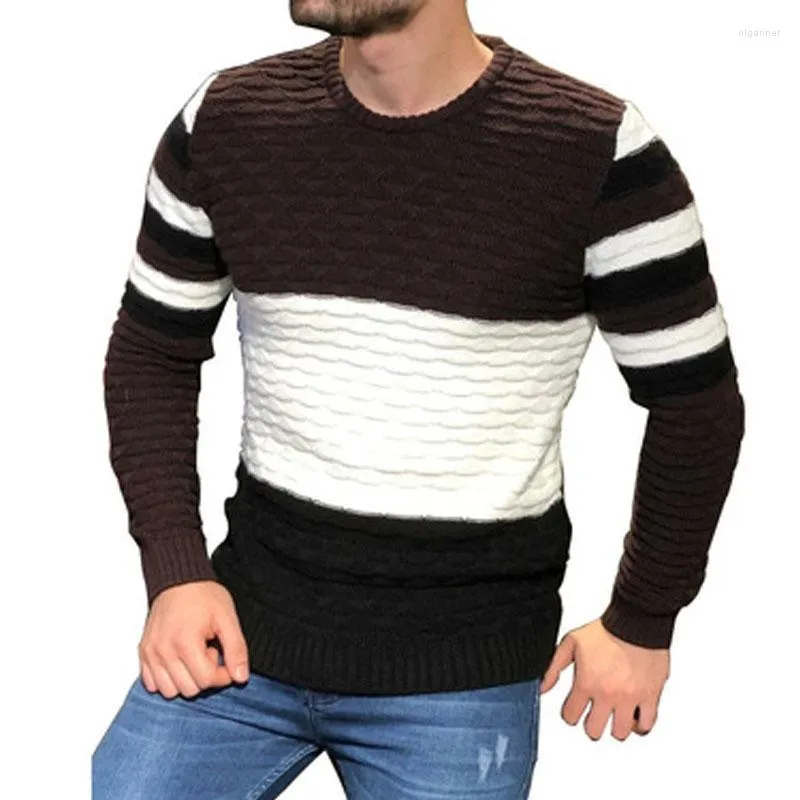 Herentruien heren met lange mouwen streepte warme dikke dikke slanke gebreide trui mode o-neck jumpers herfst winterkleding's olga22