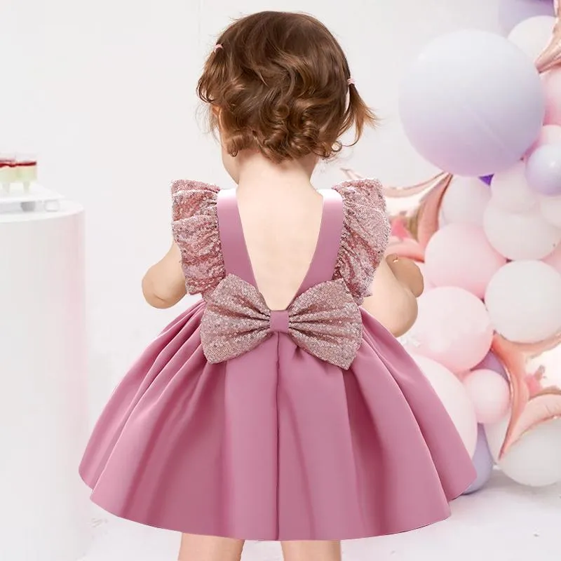 Girl's Dresses Born Dress 1st Birthday For Baby Girl Clothes Bow Princess Baptism Sequin Party Evening BacklessGirl's