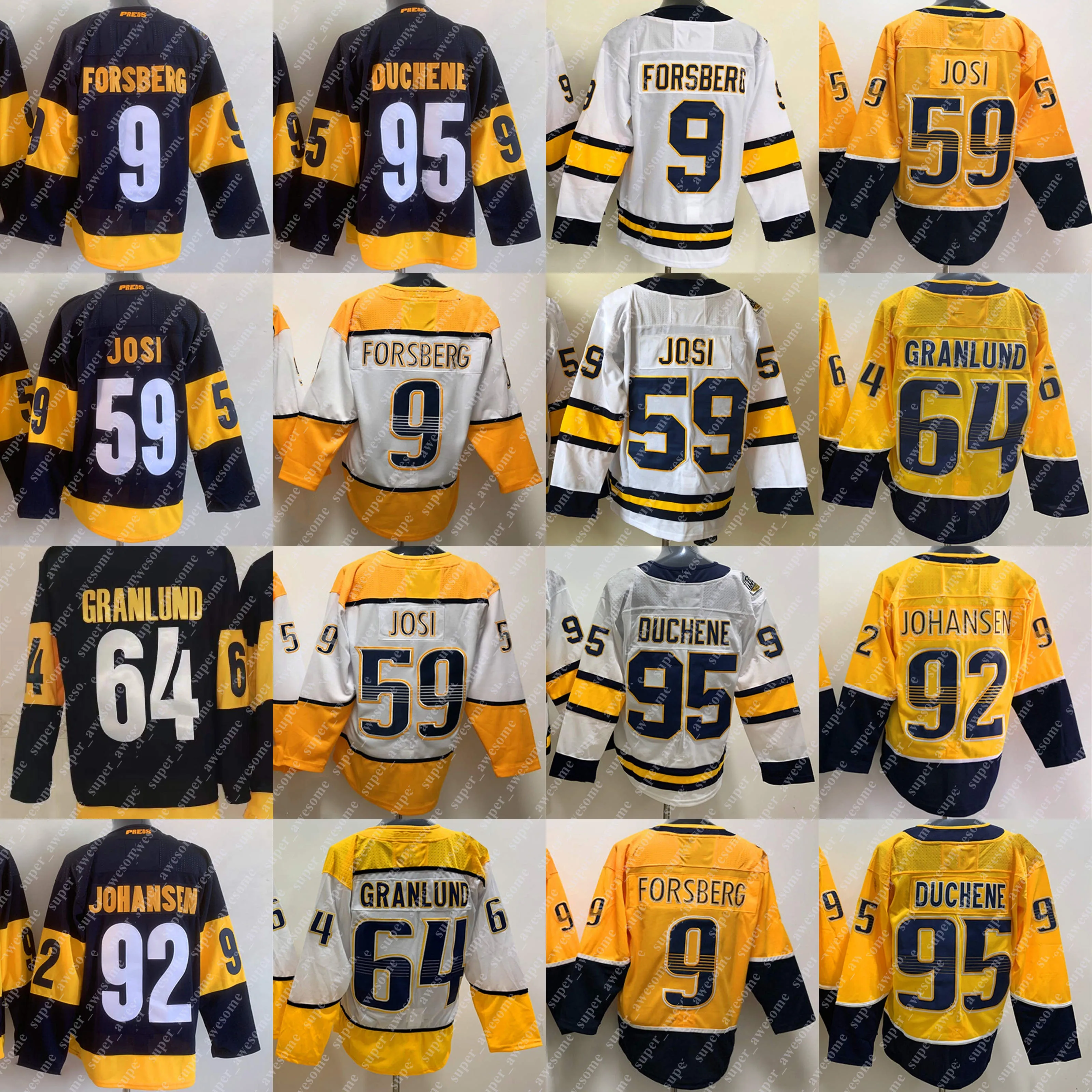 2022 Stadion Series 59 Roman Josi Jersey 9 Filip Forsberg 64 Mikael Granlund Matt Duchene Ryan Johansen Yellow White Hockey Jerseys Ed