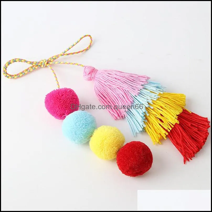 cute pompom tassel accessories keychain boho bag charm pendant keyring for women purse handbag decor y439z