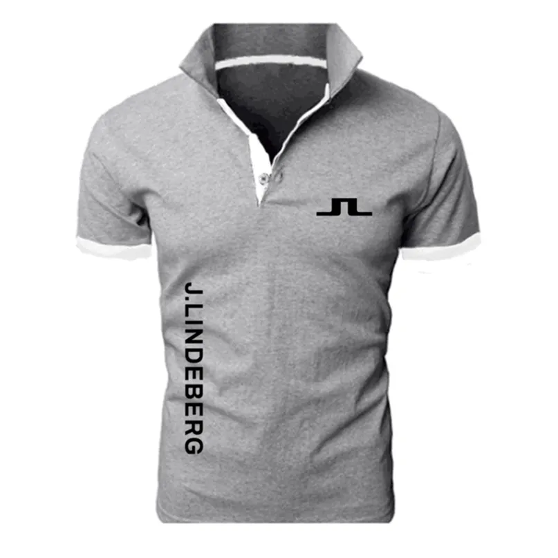 J LINDEBERG Golf stampa polo in cotone per uomo casual tinta unita slim fit s polo moda estiva marchio di abbigliamento 220606