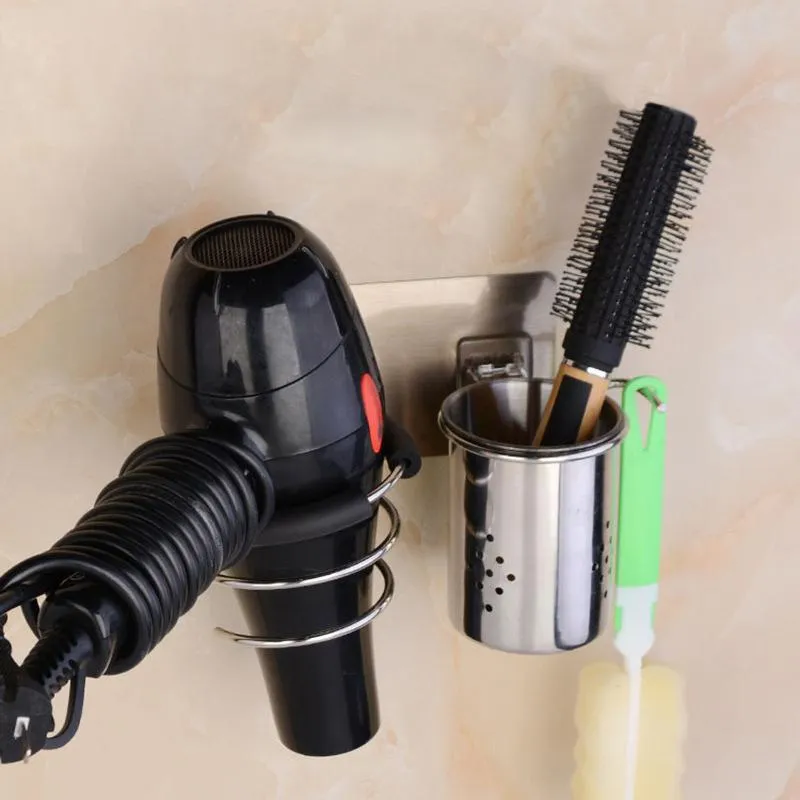 Hooks & Rails Hair Dryer Holder Straightener Stand Blower Shelves Self Adhesive Blow Rack Stainless Steel Bathroom OrganzierHooks