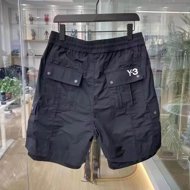 Pantalones cortos para hombres pantalones de playa y3 ropa de trabajo deportiva de poliéster casual con diseño de bolsillos