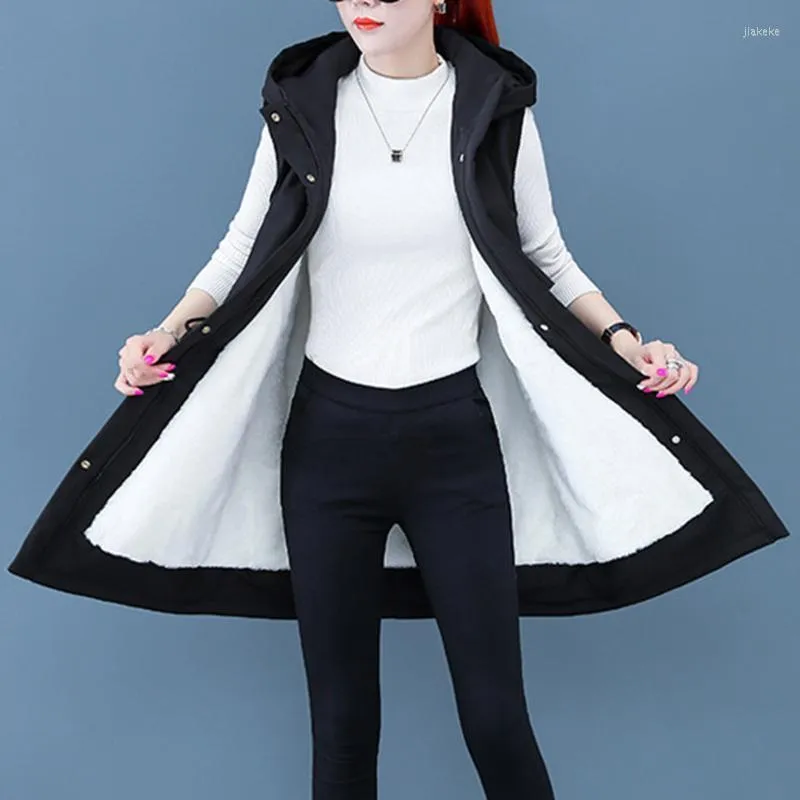 Women's Vests Korean 2022 Autumn Winter Coat Vest With Hooded Female Sleeveless Slim Thick Warm Ladies Waistcoat Plus Size 4XL