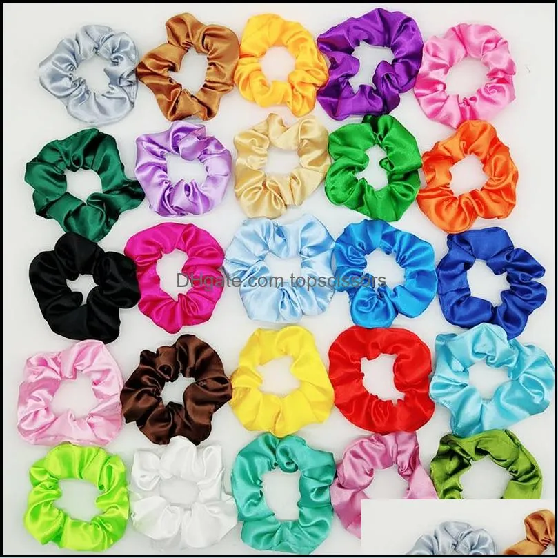 Hair Accessories Tools Products Fashion Solid Color Silk Scrunchies Elastic Rubber Bands Hairs Ropes Ties Gum For Women 50Pcs Drop Deliver