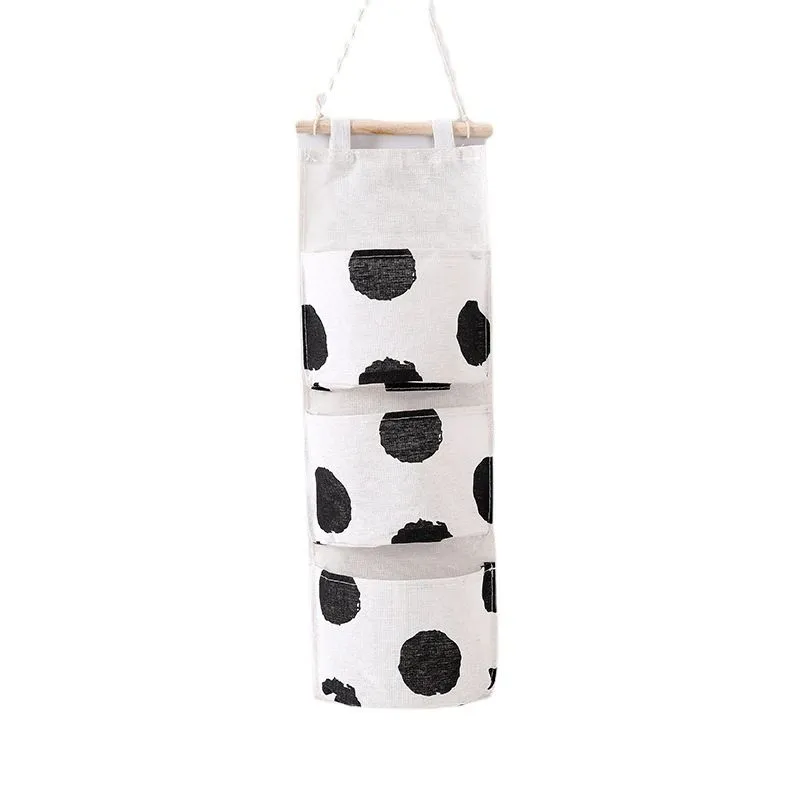 Black White Pattern Cotton Linen Cabinet Door Organizers Easter Rabbit Hanging Storage Holders Bag 3 Pockets Wall Mounted Wardrobe