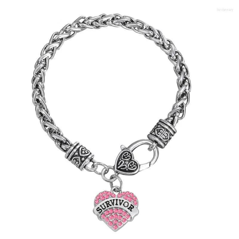 Charm Armband European American Breast Cancer Awareness Crystal Heart Survivor Armband JewelryCharm Lars22