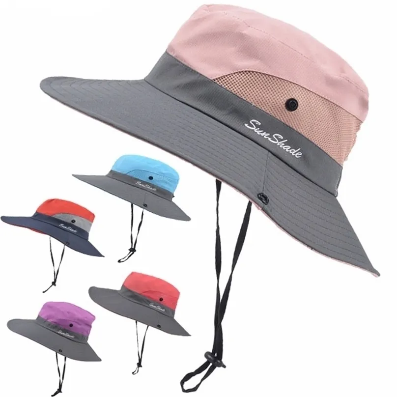 صيد الأسماك UV UPF 50 Sun Bucket Summer Men Women BRIM BRIM BOB HIKE في الهواء الطلق مع حزام سلسلة 220627