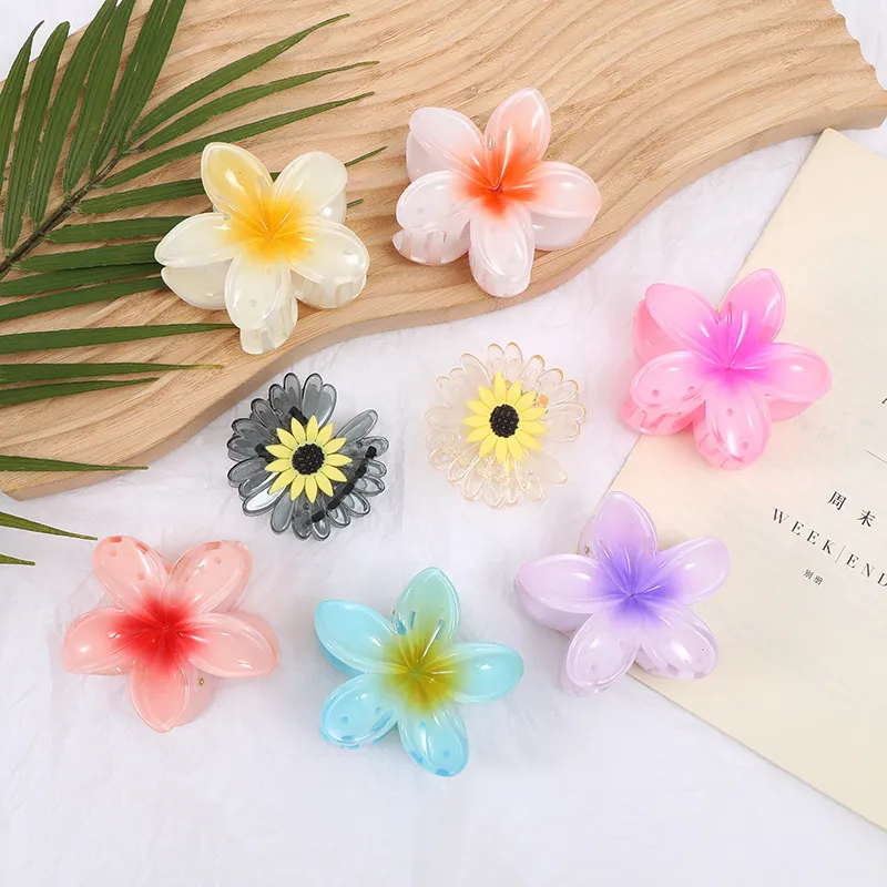 Leuke zomergradiënt bloem acryl haarclip Barrettes voor vrouwen meisjes zoete paardenstaart haar klauw haaien haarspeld barettes haaraccessoires