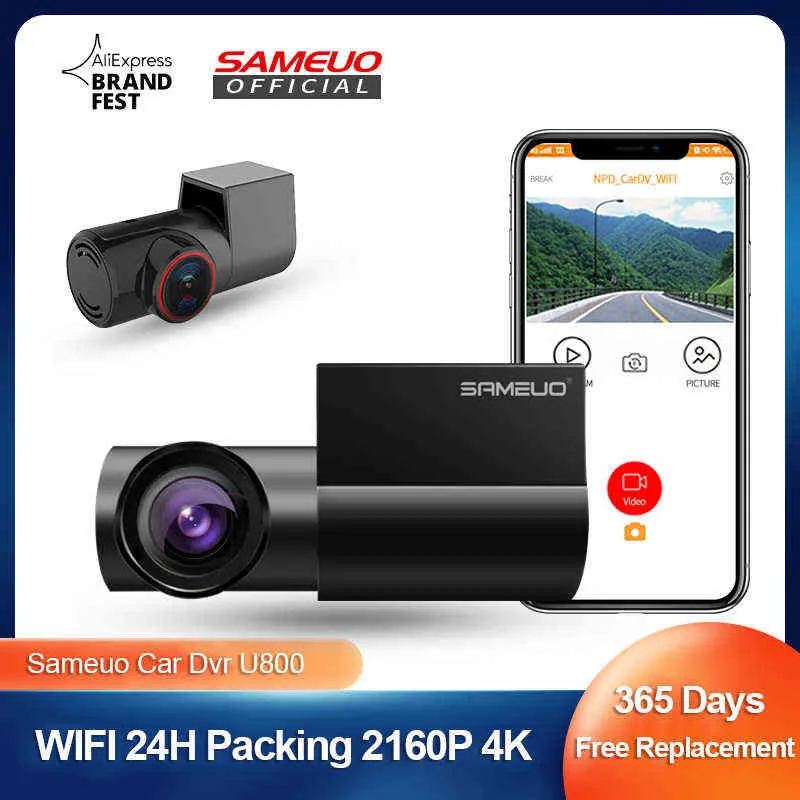 Sameuo Dash Cam K Videoregistratore anteriore e posteriore Dashcam Car Dvr Car Wifi Telecamera per retromarcia Videocamera per auto Registratore dvr per auto J220601