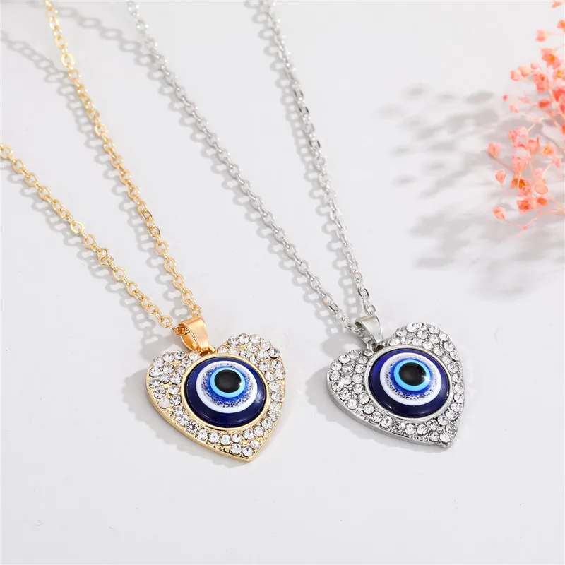 New Fashion Choker Pendants Heart-shaped Necklaces Silver Plated Blue Evil Eye Necklace Enamel For Women Glamour Jewelry