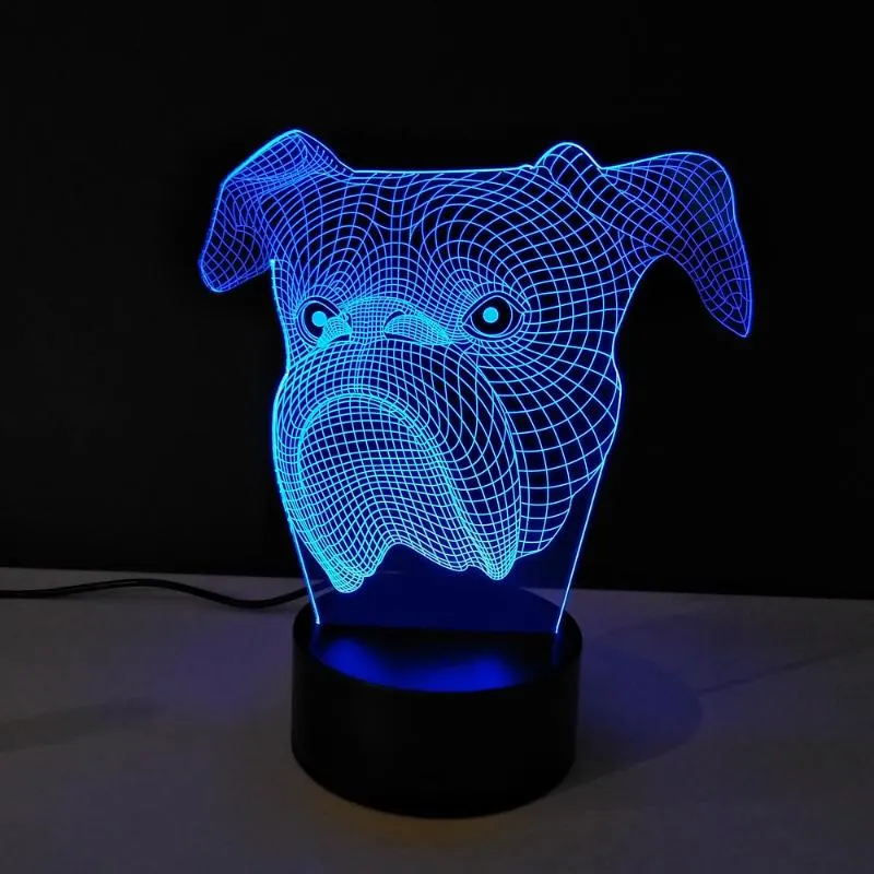 Night Lights 3D Optical Illusion LED Lighting Dog Head Table Lamp Innovative Luminaria Color Changing Lampe Enfant Dry Batteries Lamps