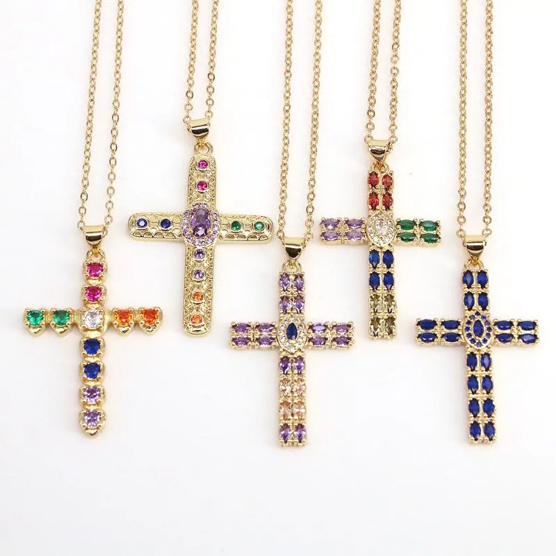 Pendant Necklaces 10Pcs Gold Plated CZ Pave Cross Charms Dainty Cubic Zirconia Necklace Gift For Women Gifts HerPendant