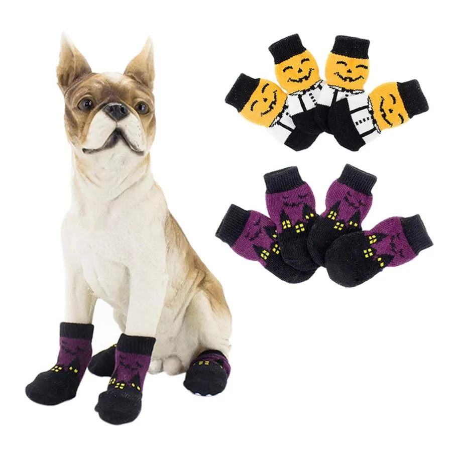Halloween Pet Waterproof Pumpkin Socks Anti-slip Sole Protectors Small Medium Dog Dirty-proof Feet Cover Calcetines Perro332c