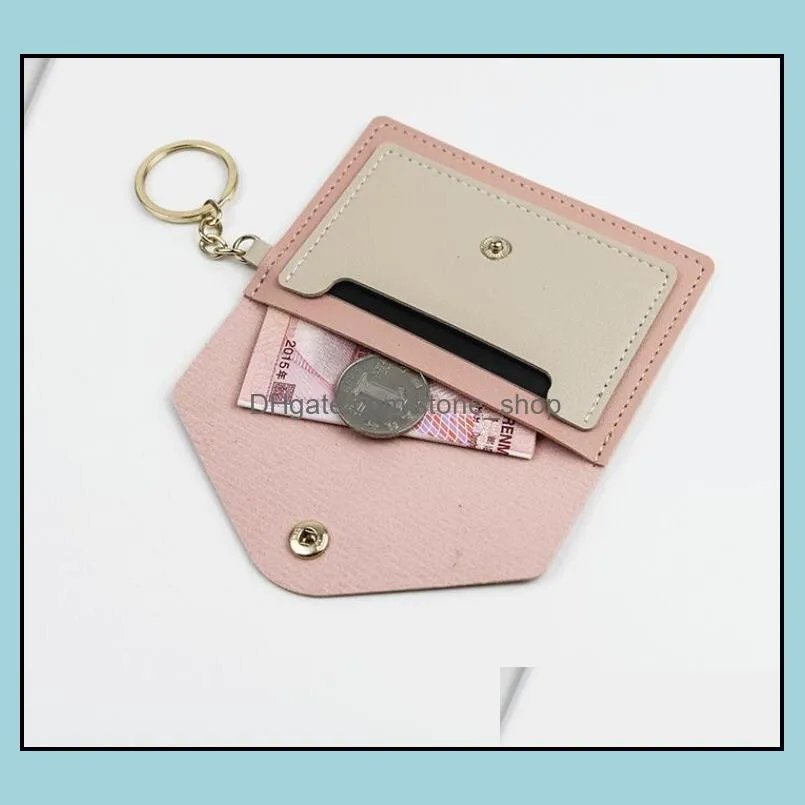 unisex pouch keychains fashion leather purse keyrings mini wallets coin credit card holder 7 colors