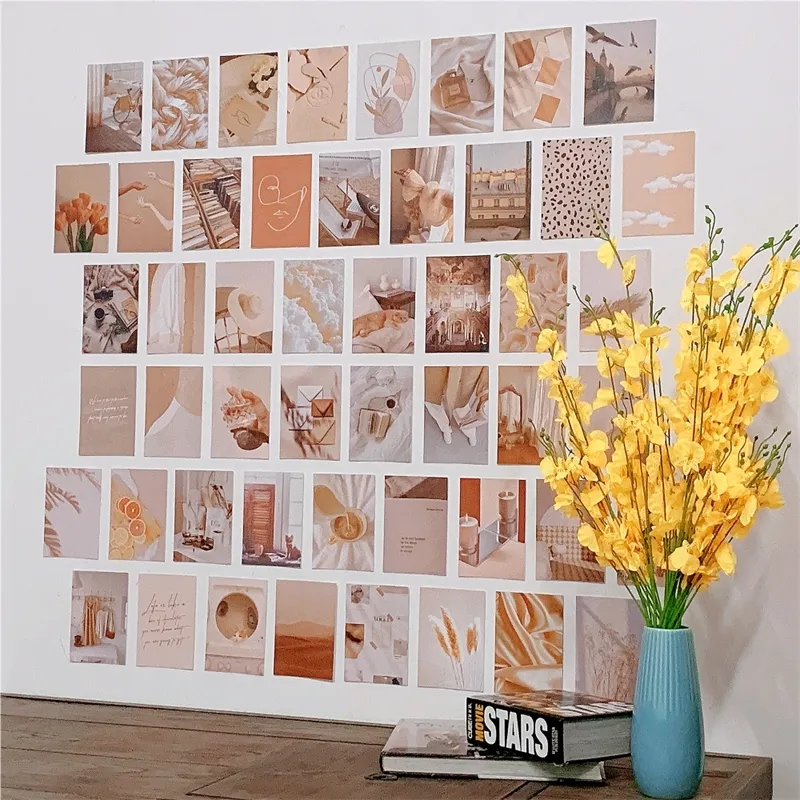 50st beige estetisk bild för väggkollage 4x6 boho kort kräm print kit varm färg rum dekor tjejer w220425