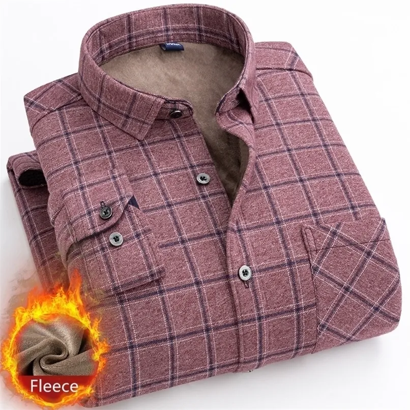 Grande tamanho mastro de 14 cores camisa de xadrez quente estilo clássico em forma regular mais veludo grosso casual macho marca roupas 220322