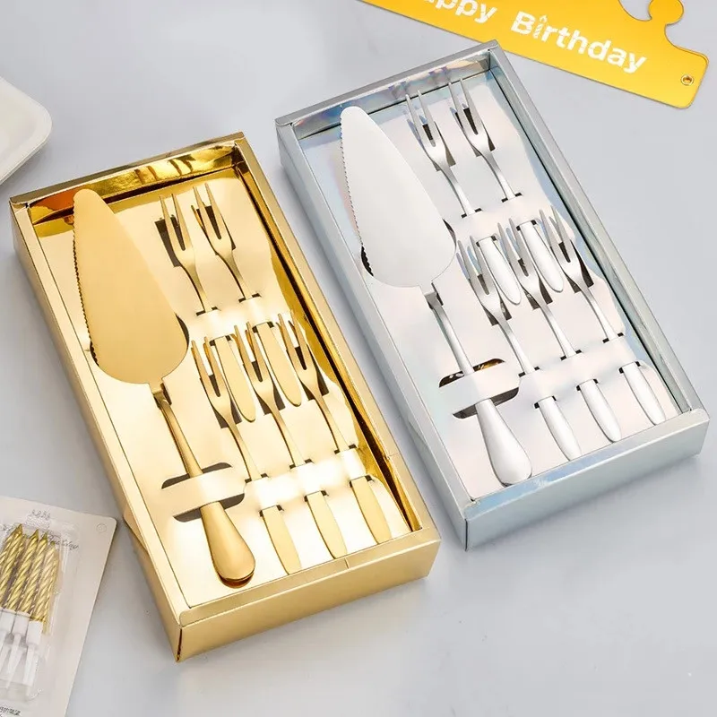 Stainless Steel Cake Knife And Fork Set High-end Cakes Shovel Dessert Fork Birthday Dinner Plate Candle Hat Tableware Combination