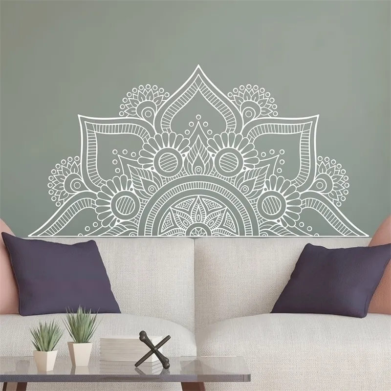 Design halva mandala väggklistermärken för sovrum heminredning headboard vinyl dekaler blomma dekal yoga lc1196 y200103