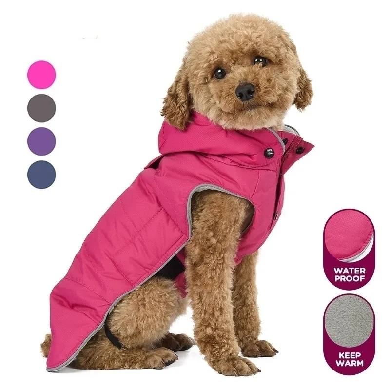 Warm Small Dog Clothes Winter Waterproof Coat fleece doggie hooded raincoat Pet Clothing Vest Reflective Puppy Jacket Y200330