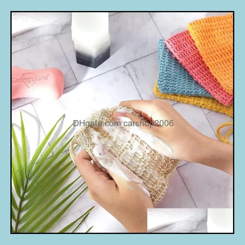 Natural Exfoliating Mesh Bags Pouch Scrubber Shower Body Massage Natural Organic Ramie Soap Bag Loofah Bath Spa Foaming RRB14999