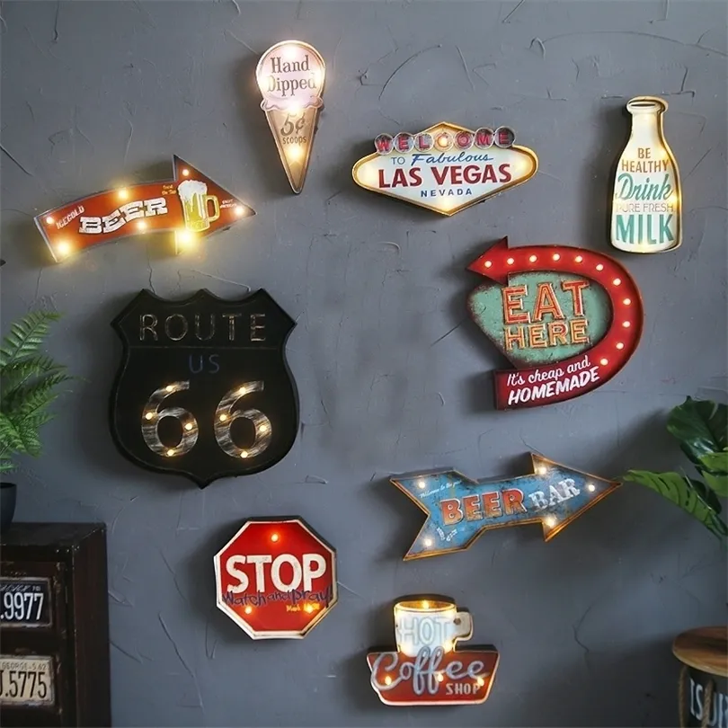 Las Vegas führte Neonkaffee-Metallzeichen-Café-Pub-Bar-beleuchtetes Schild-Kunst-Malerei-Wand-Dekor-hängendes Licht-Metallzeichen T200319