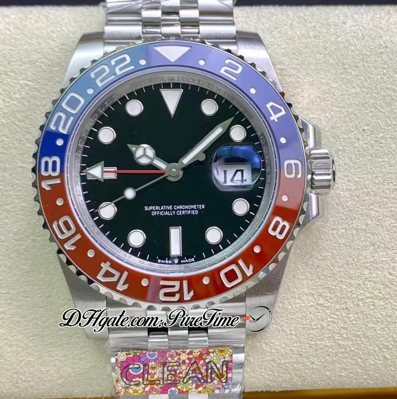 Clean CF GMT VR3186 Pepsi orologio automatico da uomo rosso blu lunetta in ceramica quadrante nero 904L Jubilee Bracciale in acciaio Super Edition Same Ser250b