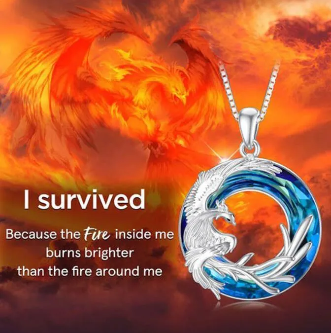 Fashion Life Fire Rebirth Phoenix Pendant Necklace Earring Blue Orange Crystal Women Men Jewelry No box