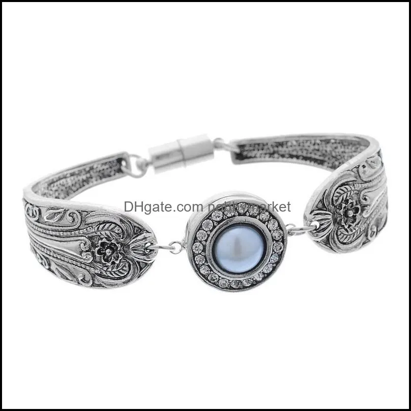 Lasperal Fashion Bracelet Jewelry Snap Bracelet Fit Snap Buttonss Carve Flower Diy Jewelry Magnetic Tube Bar Clasp 21cm ,1pc