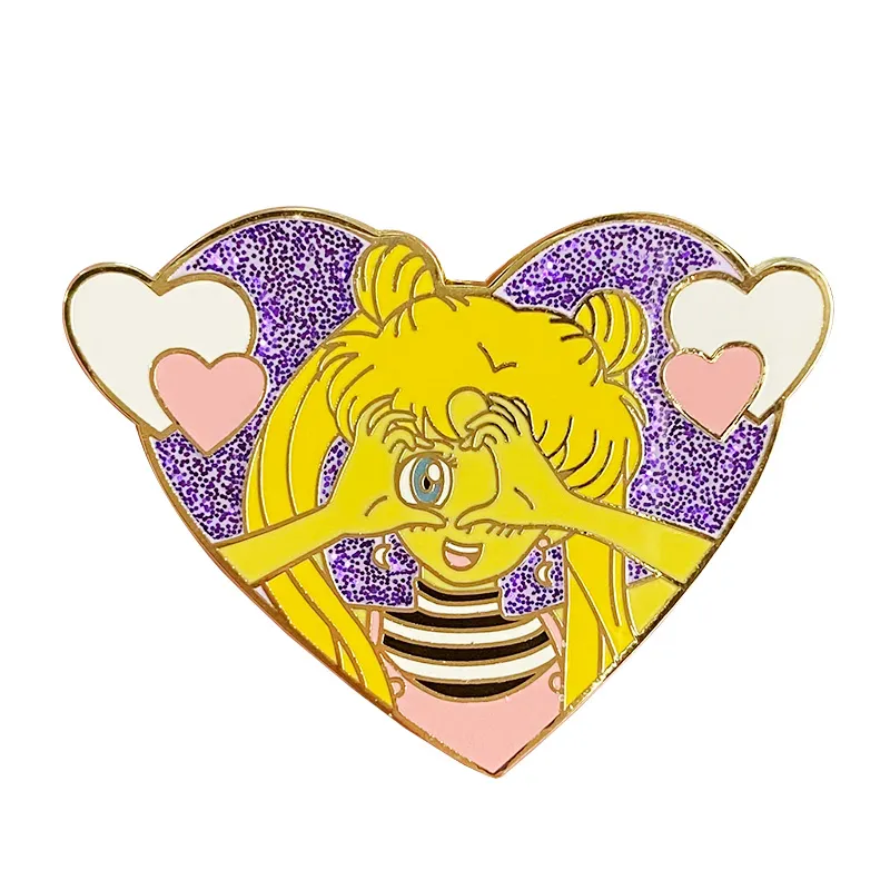 Kawaii Sailor Moon Glitter Enamel Pin Heart Eyes Brooch Badges
