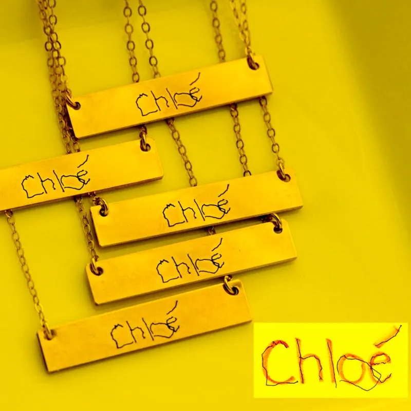 Pendant Necklaces Stainless Steel Child's Handwriting Necklace Custom Bar Gift For Mom Personalized DropPendant