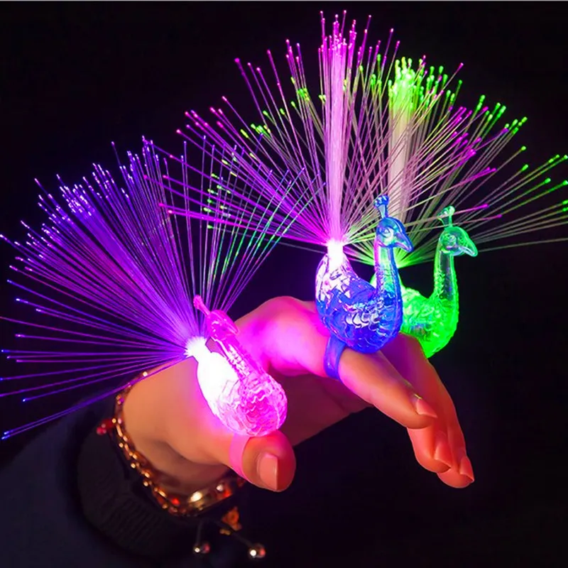 Carnival Gift LED Fiber Optic Peacock Finger Light Toy Light Battery