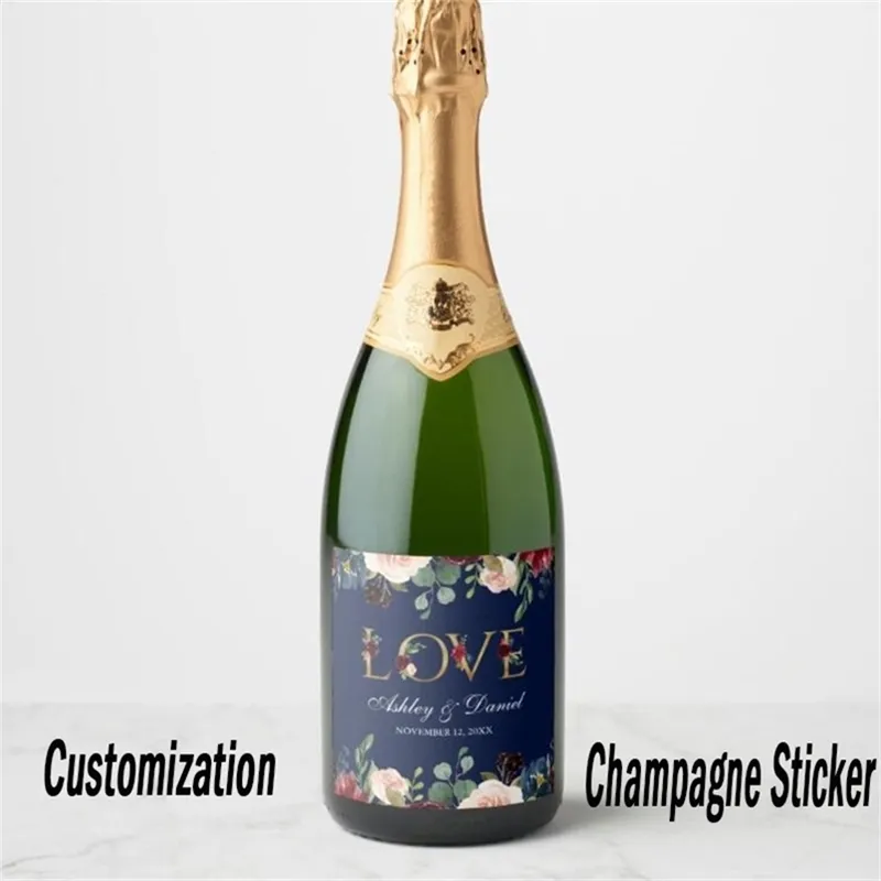 Aangepaste PO -bruiloft Champagne Bottle Labels Wine Stickers Bier Gepersonaliseerde namen en verjaardagsdoop 220607