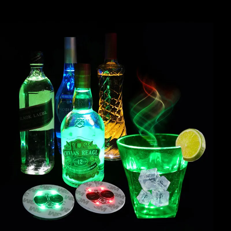 Nieuwheid verlichting RGB Blue Red Led Drink Coasters Mat Sticker Drink Party Lights Bottle Glass feestje Wijn Oemled