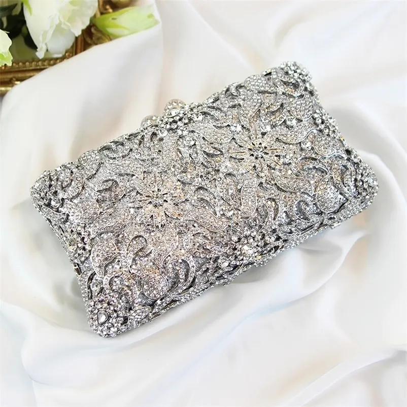 vrouwelijke feest dames kristal zilveren banket mobiele telefoon jurk tas hand vaste diner pakket 220630