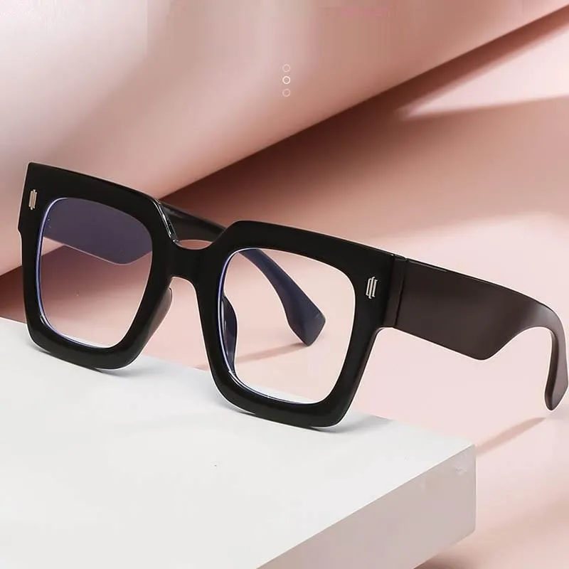 النظارات الشمسية الرجعية الذكور الأسود واضح عدسة النظارات الإطار المتضخم مربع مشهد قصر النظر النظارات خمر ليوبارد نظارات النساء النظارات الشمسية