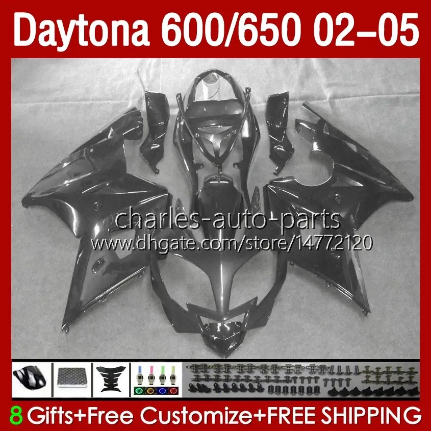 Carrozzeria OEM per Daytona 650 600 CC 600CC 650CC Daytona600 02 03 04 05 Corpo 132No.165 Daytona nero grigio 600 2002 2003 2004 2005 Daytona650 2002-2005 Kit carenatura ABS