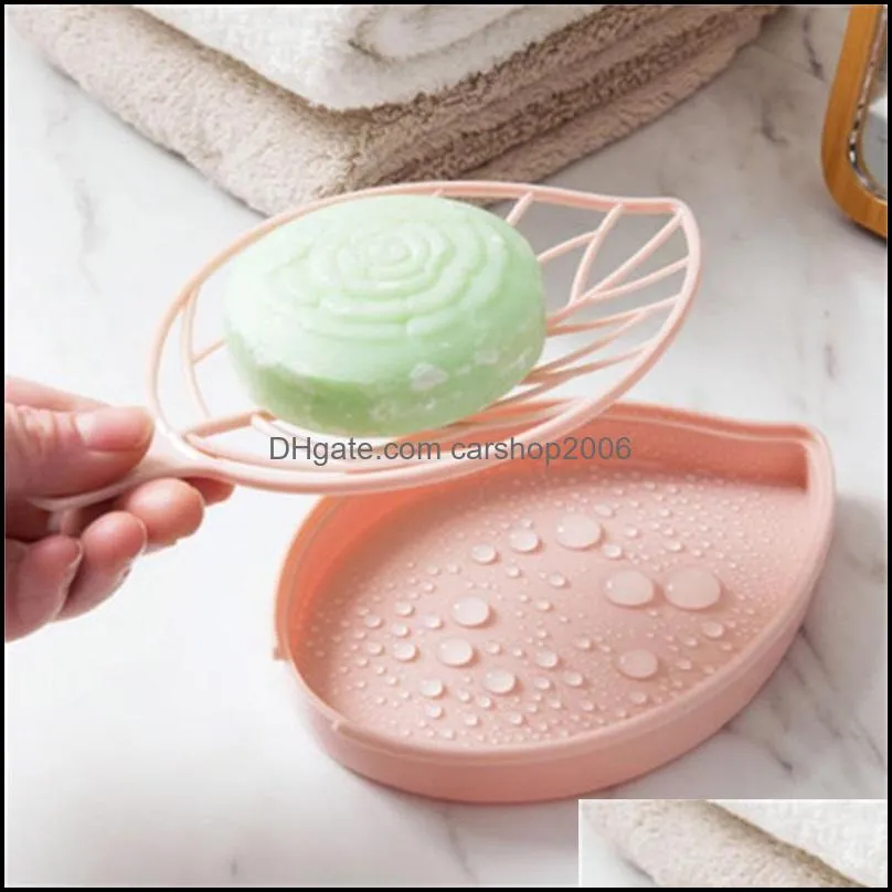 double layer soap box plastic leaf drain soaps dish bathroom household home hotel supplies 10.5*17.3cm pad11856