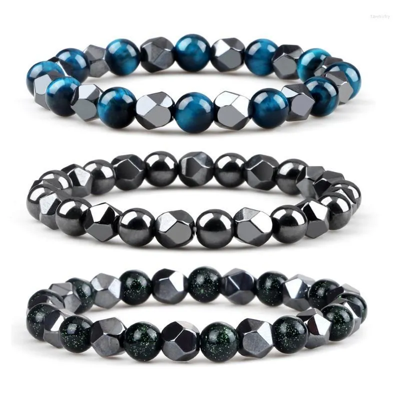 Brins de perles 8 MM Hommes Irrégulier Hématite Élastique Bracelet Charme Lave Oeil De Tigre Entretoise Pulsera Femmes Yoga Guérison Bracelets Bijoux Cadeau Frie