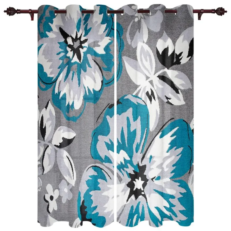 Curtain & Drapes Flower Blue Grey Texture Modern Window Curtains Living Room Bathroom Kitchen Household ProductsCurtain