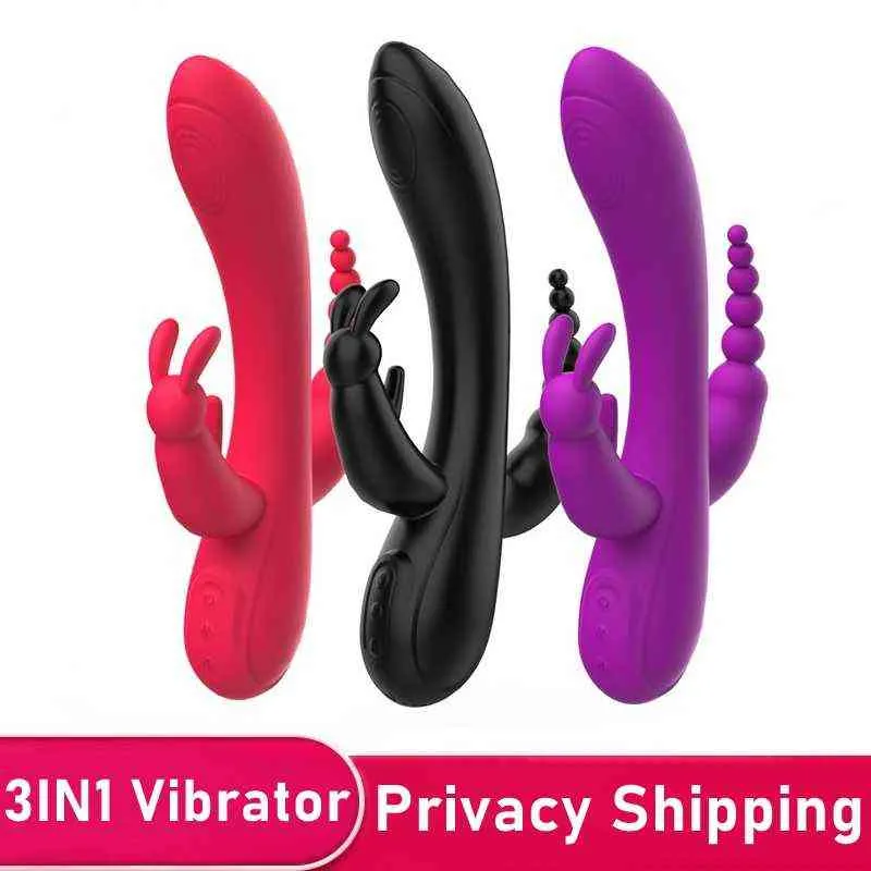 NXY Vibratörler Asengry-Vibrador De Conejo 3 En 1 Para Mujer tahmin Cltoris y Vajina Yeniden Yapılabilir Konsolador Juguetes Cinseller Uationos Tapn 0408