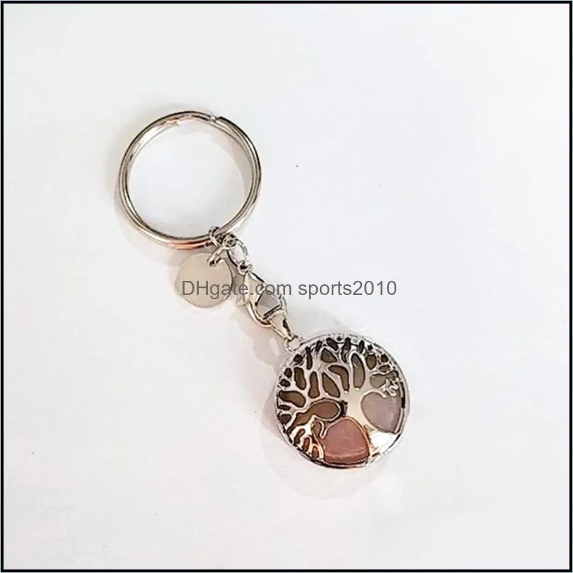 natural stone keychains tree of life key rings silver color healing crystal car decor keyrings keyholder for women men