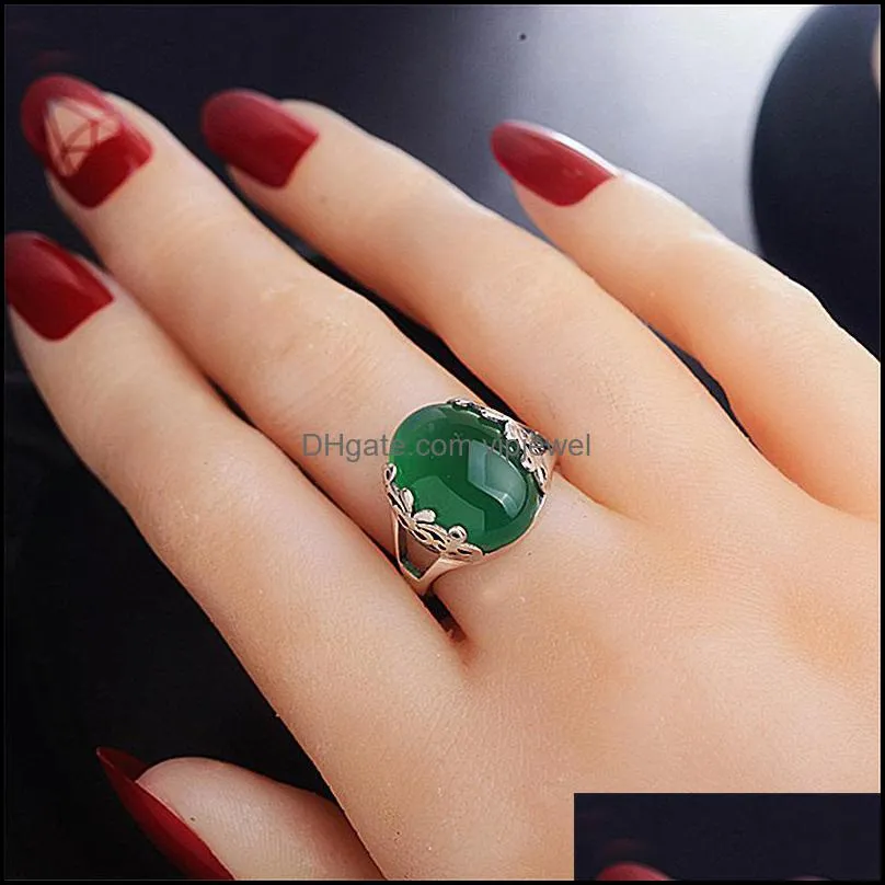 luxury large stone oval engagement ring open personality live mouth chalcedony garnet yellow green chalcedony ring jasper white jade vipjewel