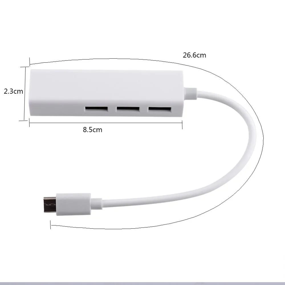 USB 3.1 نوع C إلى شبكة Ethernet Network Adapter 3 منافذ USB3.0 لجهاز الكمبيوتر المحمول