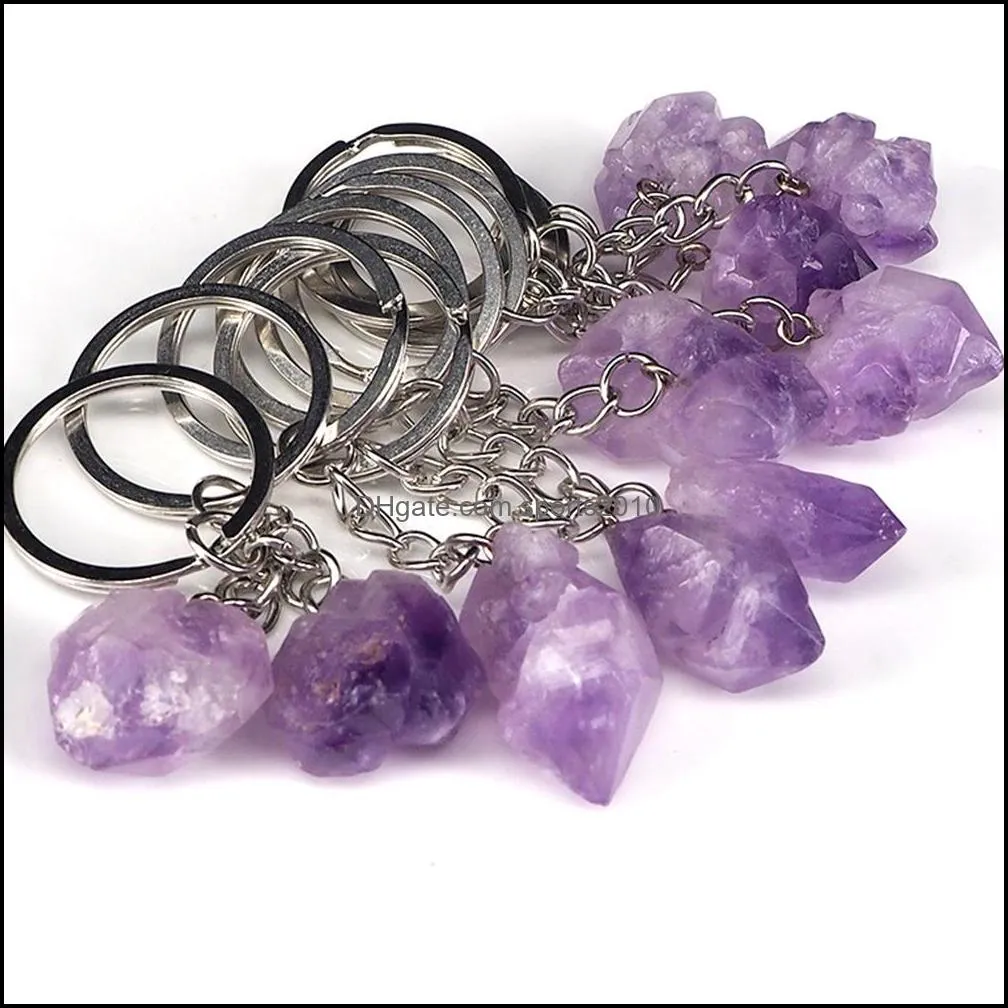 natural amethyst key rings rough stone keychains healing crystal mineral specimen handbag keyring pendant accessorie sports2010