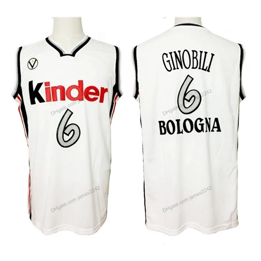 Nikivip Custom Retro Manu Ginobili # 6 Maillot de basket Italie Bologne Cousu Blanc Taille S-4XL N'importe quel nom et numéro Maillots de qualité supérieure