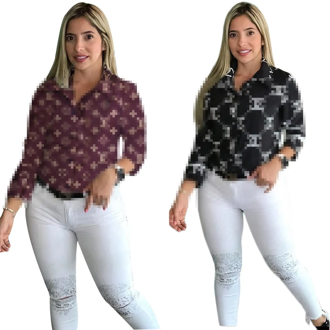 Mode Brief Afdrukken Blouses voor Vrouwen Vest Met Lange Mouwen Knopen Casual Merk Shirts J1916