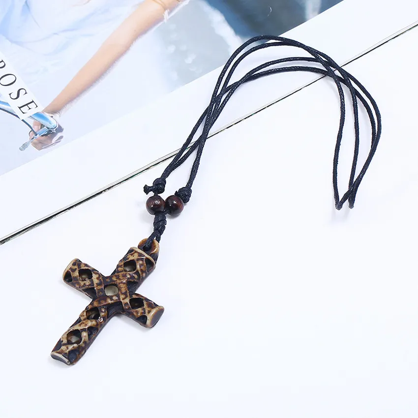 Hollow Jesus Cross Necklaces Adjustable Long Chain Resin Cross pendant for women men Fashion jewelry necklaces gift